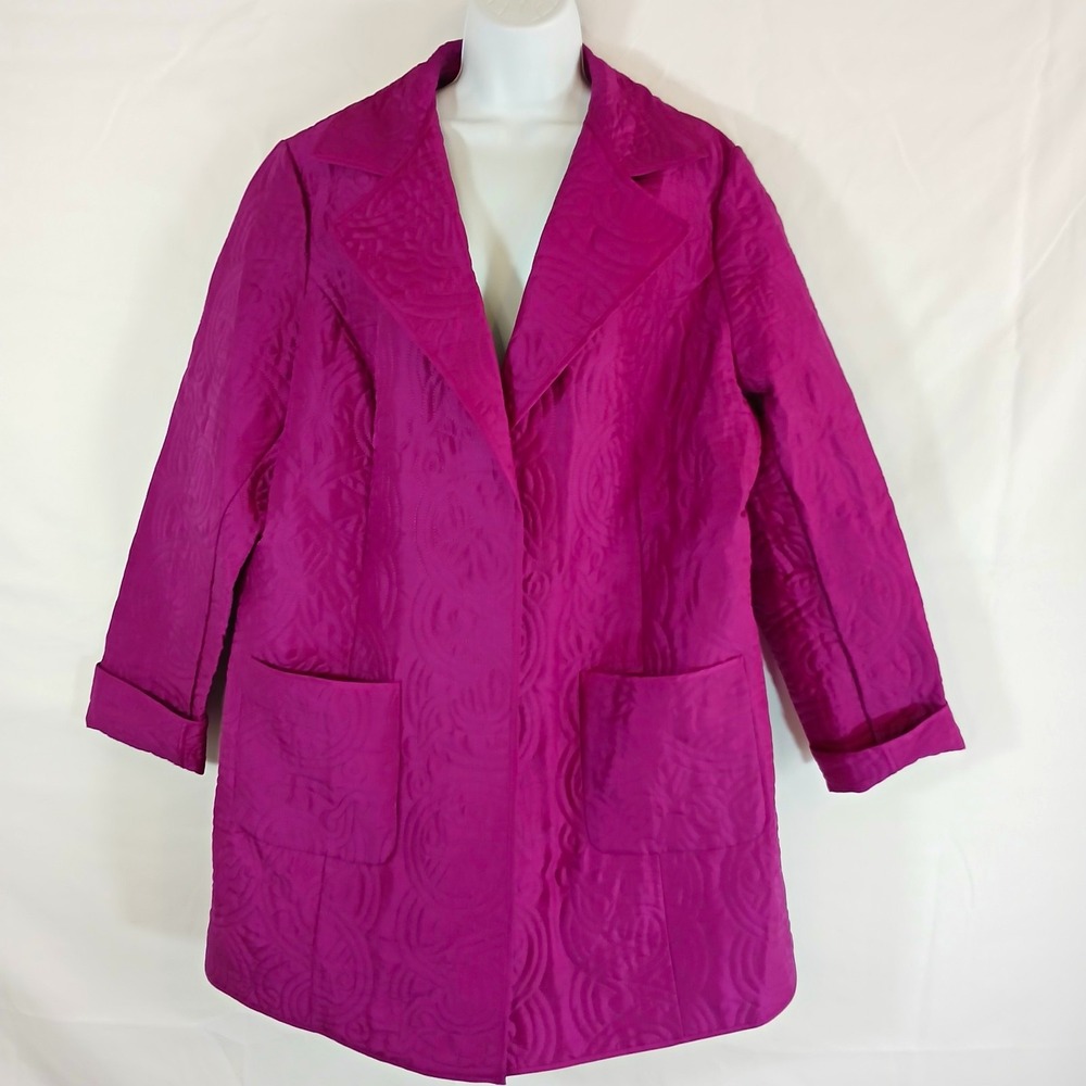 Sutton Studio Womens Jacket Purple Quilted Open Front Silk  Sz 2X Casual Office